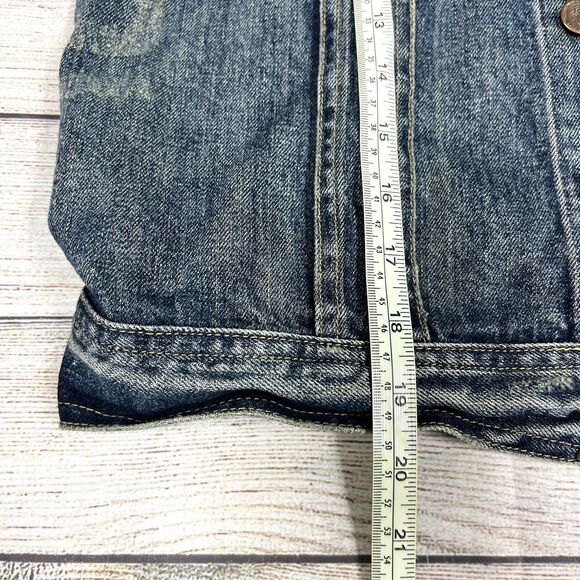 Vintage Ralph Lauren Sport Y2K Denim Jacket Womens Blue Jean Top Distressed Sz S - Picture 11 of 11